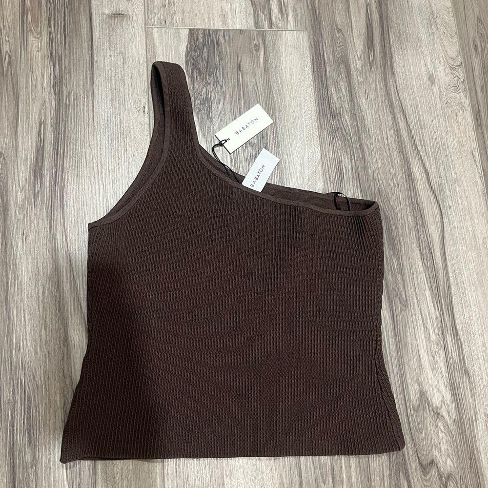 Aritzia Wilfred Brown One Shoulder Sculpt-Knit Top